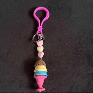 Charming Ice Cream Cone Keychain with Pink Clip